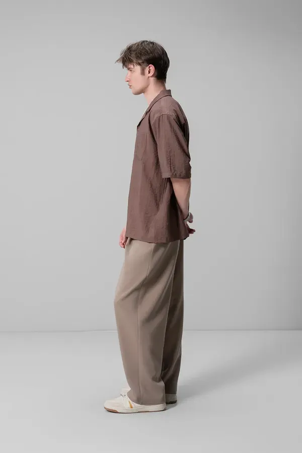 Men_Brown_Camp_Collar_Oversized_Short_Sleeve_Shirt