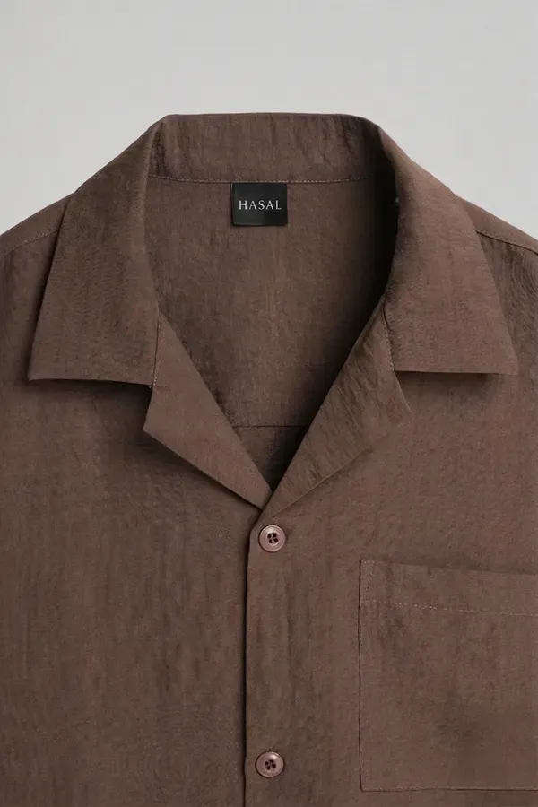Men_Brown_Camp_Collar_Oversized_Short_Sleeve_Shirt