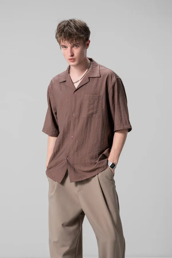 Men_Brown_Camp_Collar_Oversized_Short_Sleeve_Shirt