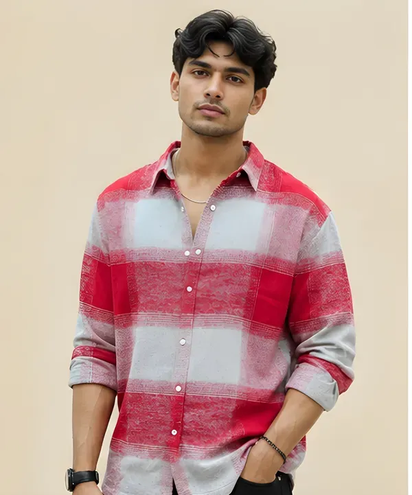 Hasal_Men_S_Red_Grey_Buffalo_Check_Flannel_Shirt_Full_Sleeve_Casual_W_More