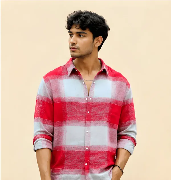 Hasal_Men_S_Red_Grey_Buffalo_Check_Flannel_Shirt_Full_Sleeve_Casual_W_More