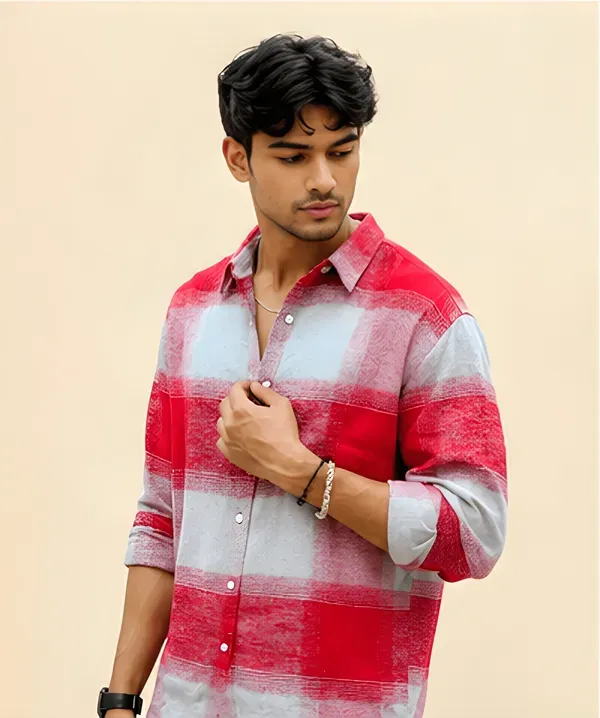 Hasal_Men_S_Red_Grey_Buffalo_Check_Flannel_Shirt_Full_Sleeve_Casual_W_More