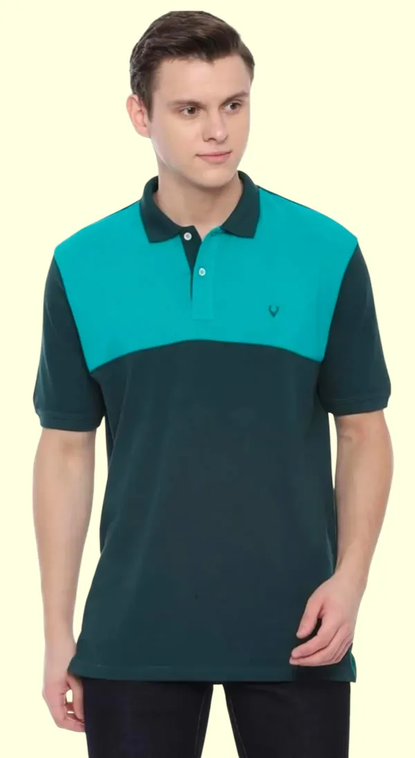 Teal_And_Navy_Blue_Cotton_Colorblock_Polo_T-Shirt_For_Men