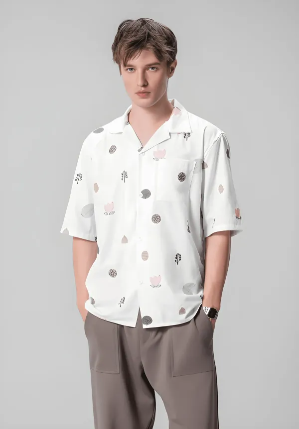 Hasal_Men_S_White_Floral_Abstract_Print_Cuban_Collar_Half_Sleeve_Shirt