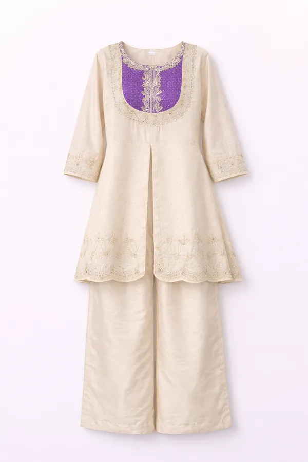 Cream_Embroidered_Flared_Kurta_Set_for_Women