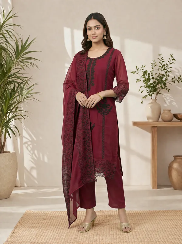 Maroon_Embroidered_Straight_Kurta_Set_for_Women