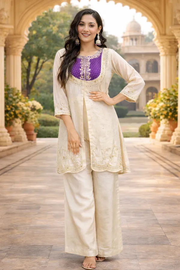 Cream_Embroidered_Flared_Kurta_Set_for_Women