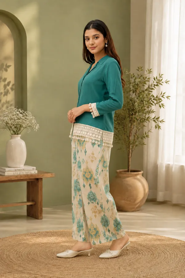 Teal_Lace_Detail_Shirt_And_Palazzo_Set_for_Women