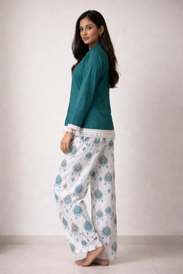 Teal_Button_Front_Pajama_Set_for_Women