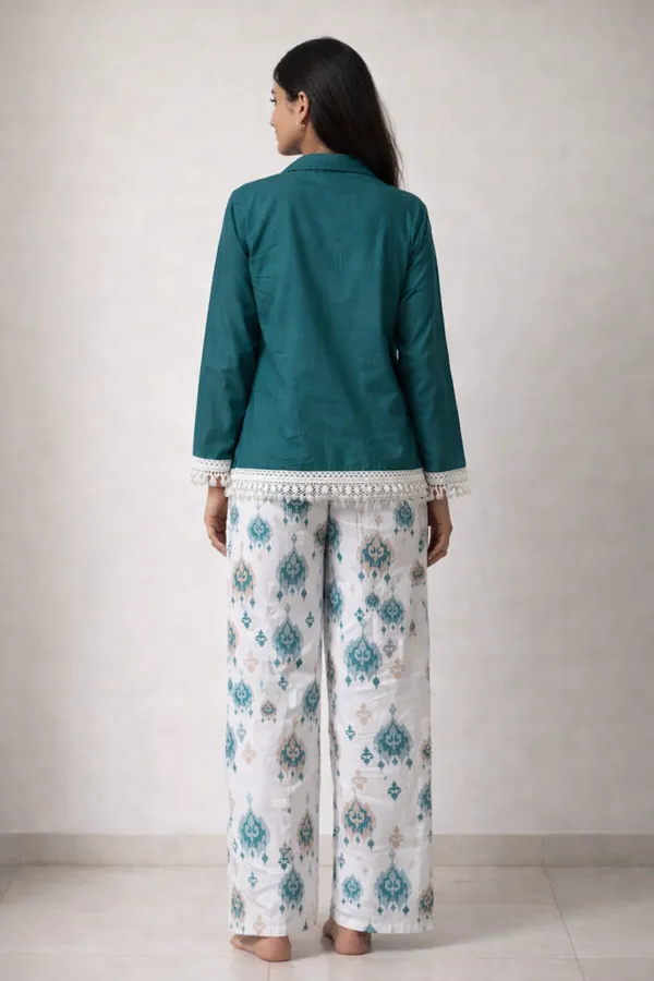 Teal_Button_Front_Pajama_Set_for_Women