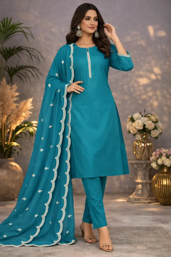 Teal_Embroidered_Straight_Suit_Set_for_Women