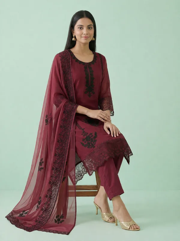 Maroon_Embroidered_Straight_Kurta_Set_for_Women