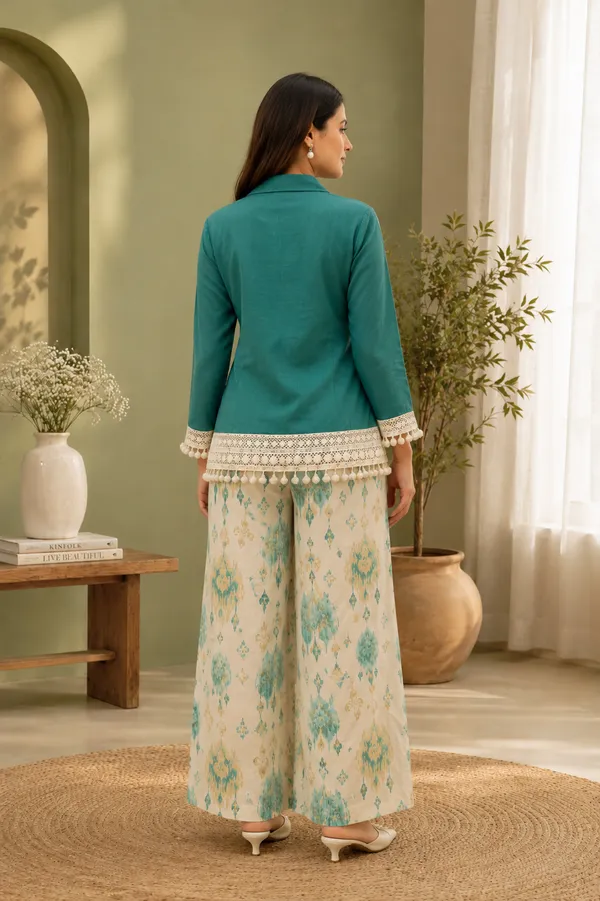 Teal_Lace_Detail_Shirt_And_Palazzo_Set_for_Women