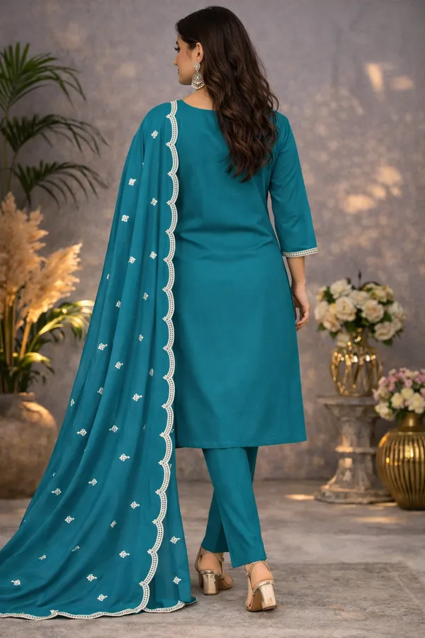 Teal_Embroidered_Straight_Suit_Set_for_Women