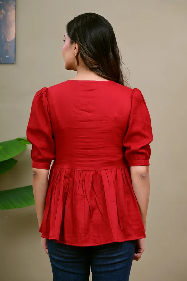 Red_Puff_Sleeve_Peplum_Top_for_Women