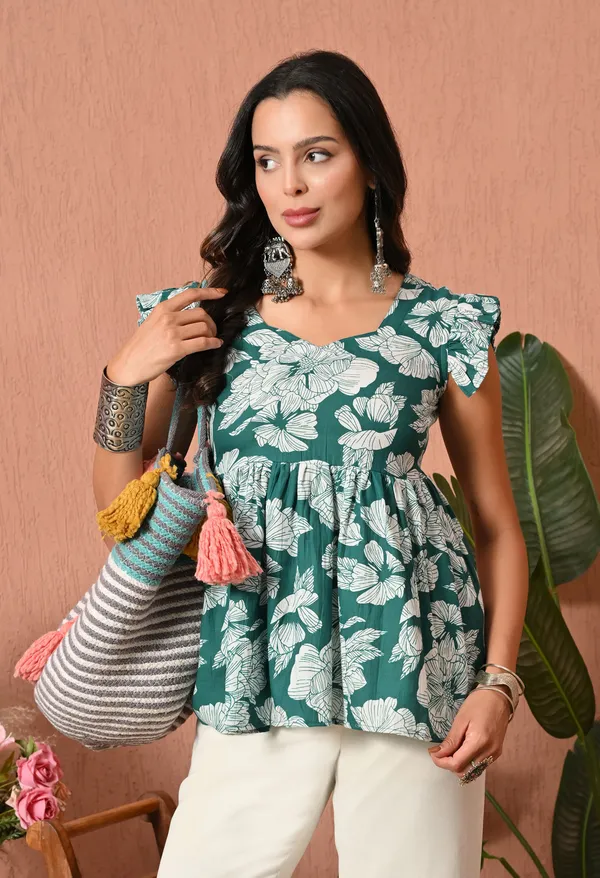Green_Floral_Print_Peplum_Top_for_Women