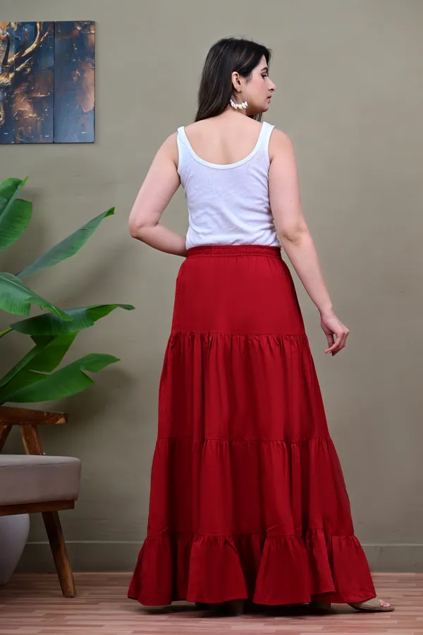Red_Tiered_Flared_Skirt_for_Women