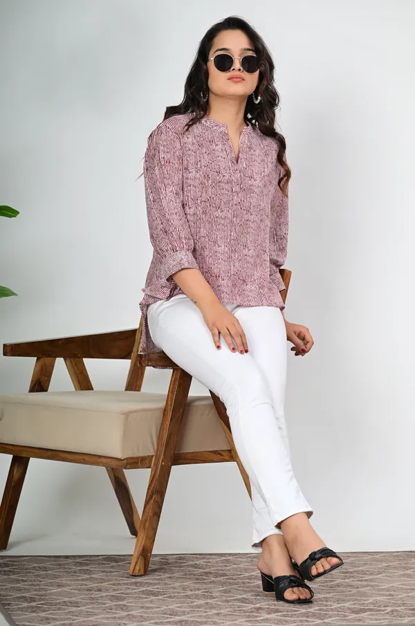 Maroon_Striped_Mandarin_Collar_Top_for_Women