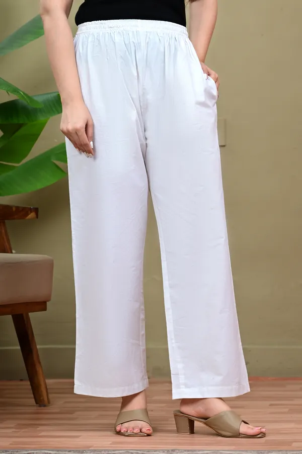 White_Elasticated_Straight_Leg_Pants_for_Women