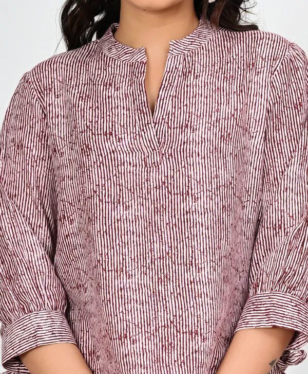 Maroon_Striped_Mandarin_Collar_Top_for_Women