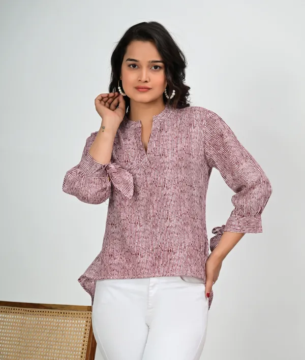 Maroon_Striped_Mandarin_Collar_Top_for_Women