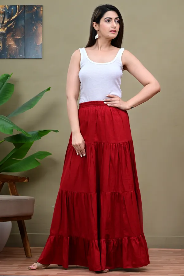Red_Tiered_Flared_Skirt_for_Women