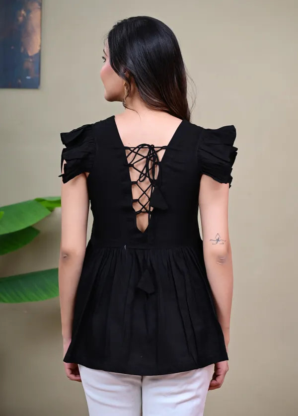 Black_V-Neck_Flared_Top_for_Women