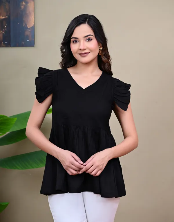 Black_V-Neck_Flared_Top_for_Women