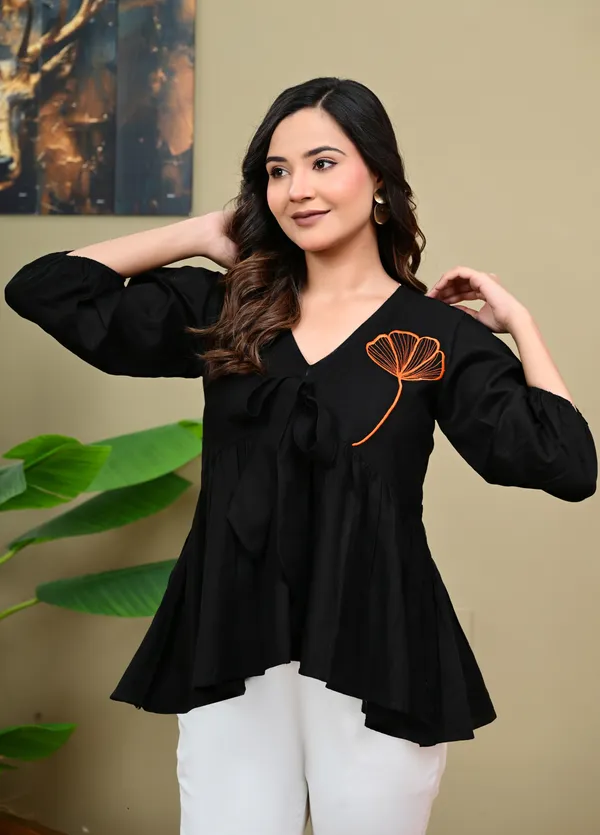 Black_Flared_V-Neck_Top_for_Women