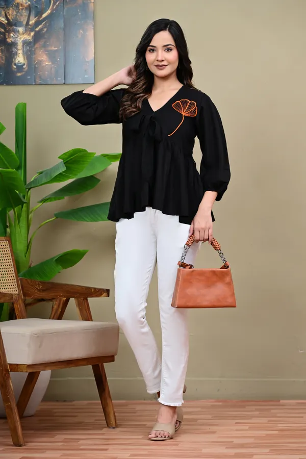 Black_Flared_V-Neck_Top_for_Women