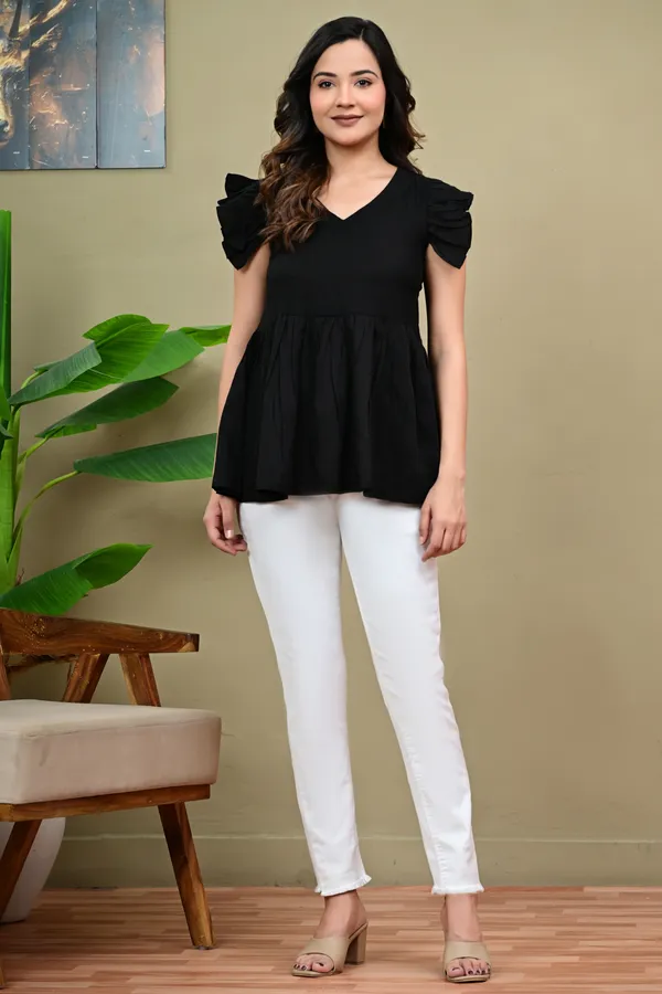 Black_V-Neck_Flared_Top_for_Women