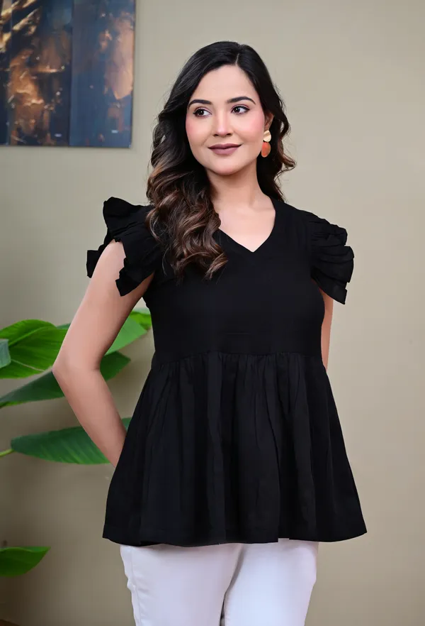 Black_V-Neck_Flared_Top_for_Women