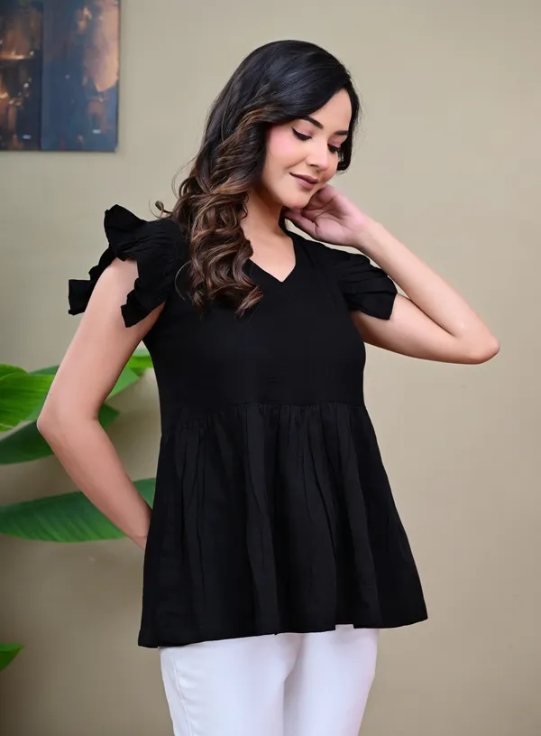 Black_V-Neck_Flared_Top_for_Women