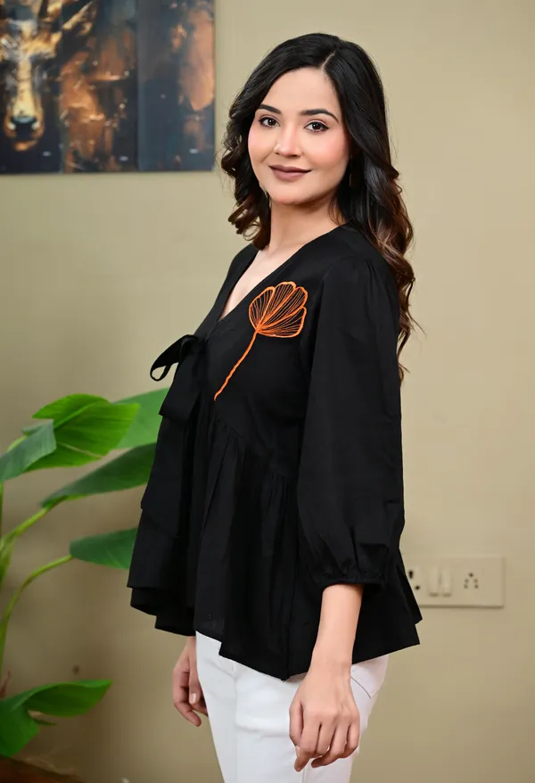 Black_Flared_V-Neck_Top_for_Women