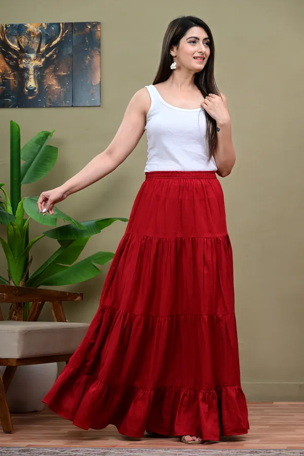 Red_Tiered_Flared_Skirt_for_Women