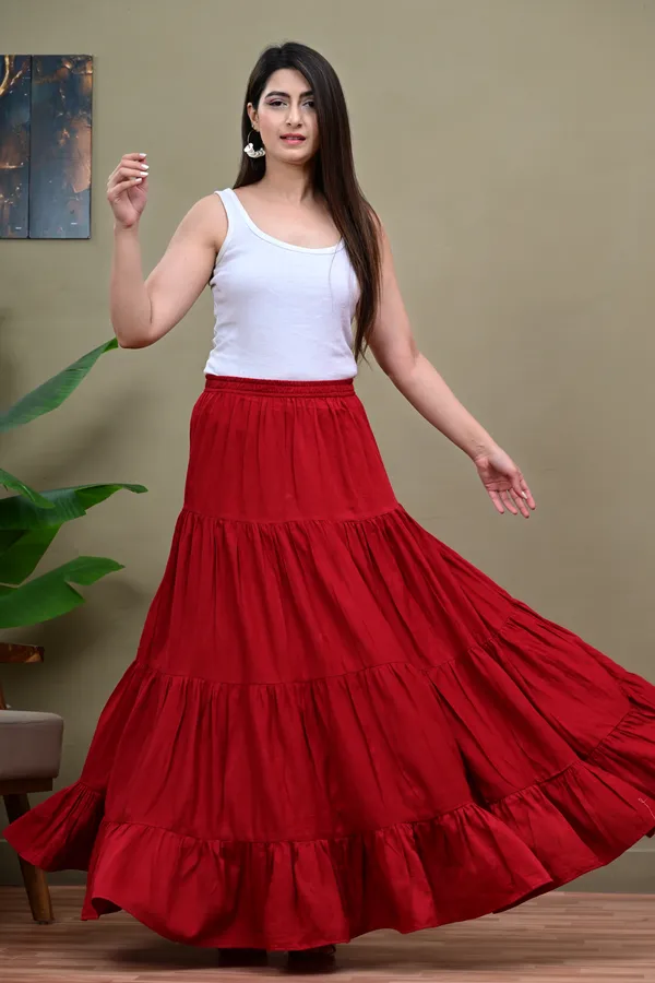 Red_Tiered_Flared_Skirt_for_Women