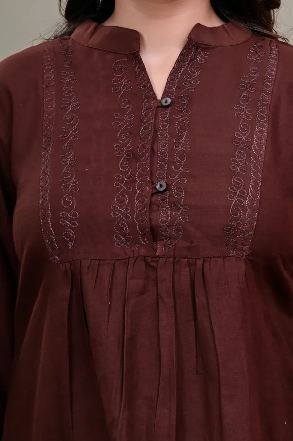 Brown_Long_Sleeve_Gathered_Top_for_Women