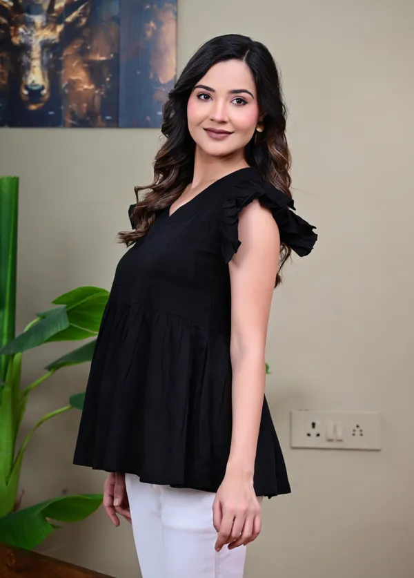 Black_V-Neck_Flared_Top_for_Women