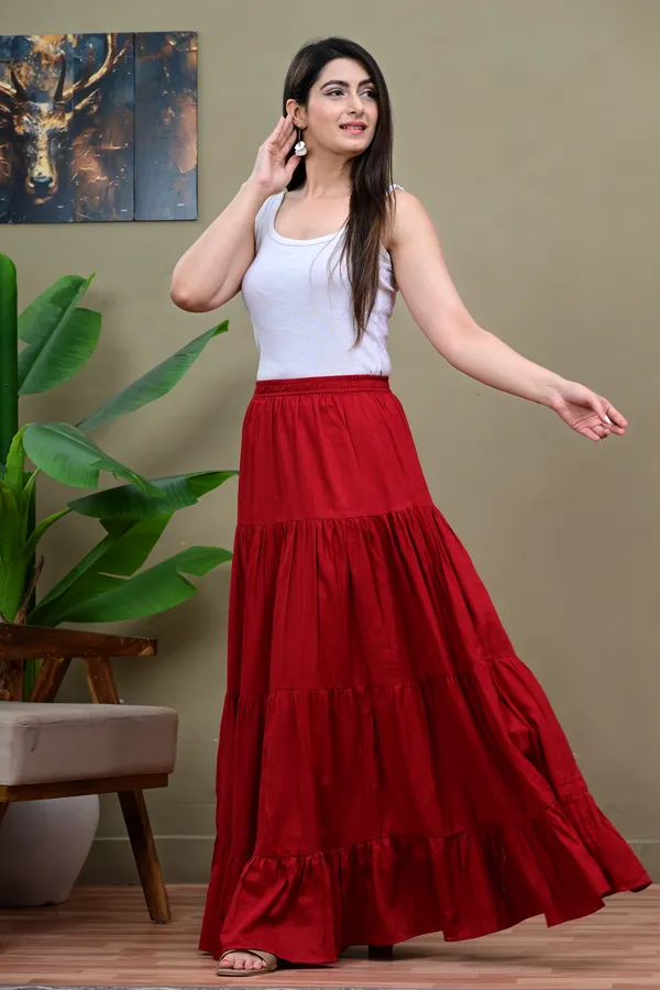Red_Tiered_Flared_Skirt_for_Women