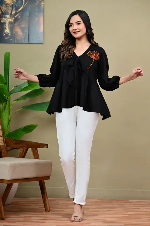 Black_Flared_V-Neck_Top_for_Women