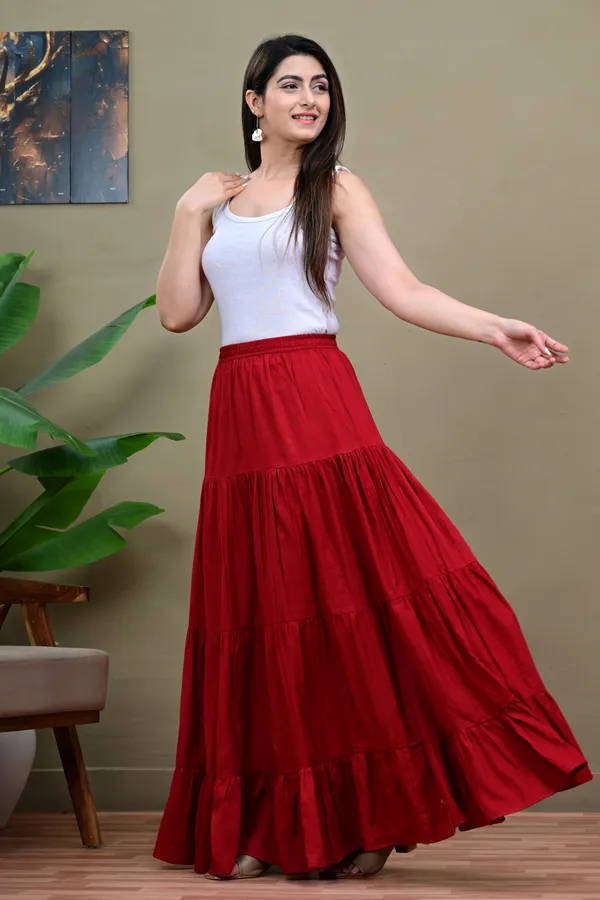Red_Tiered_Flared_Skirt_for_Women