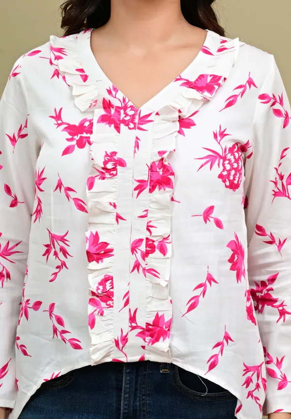 White_Floral_Print_Ruffle_Top_for_Women