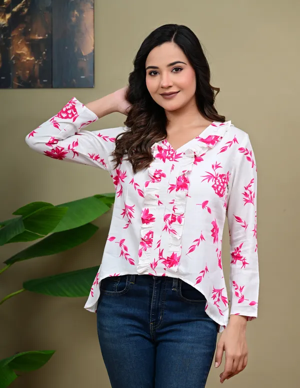White_Floral_Print_Ruffle_Top_for_Women