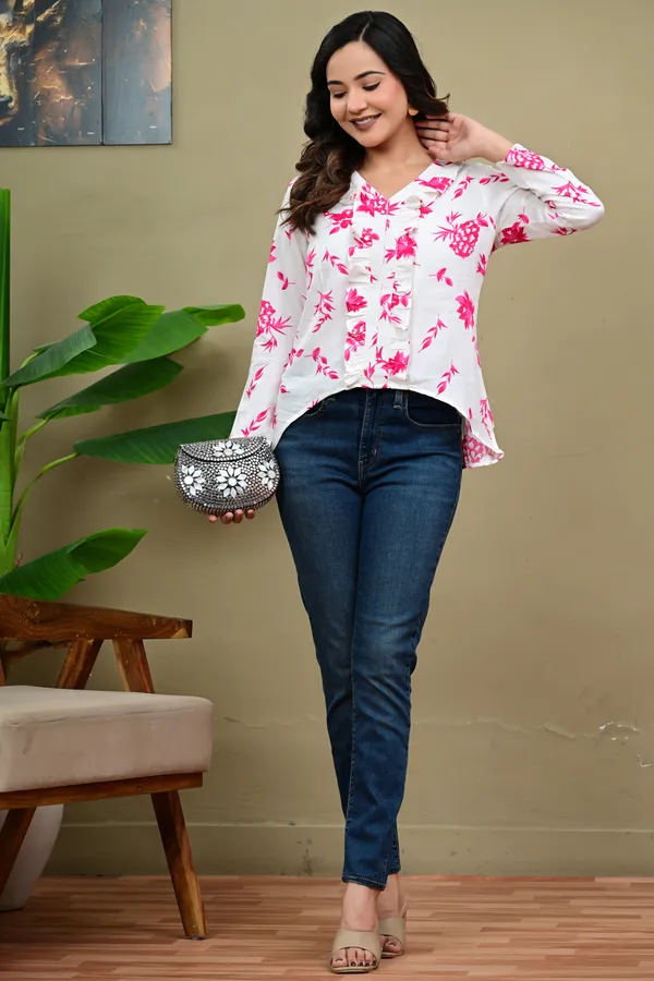 White_Floral_Print_Ruffle_Top_for_Women