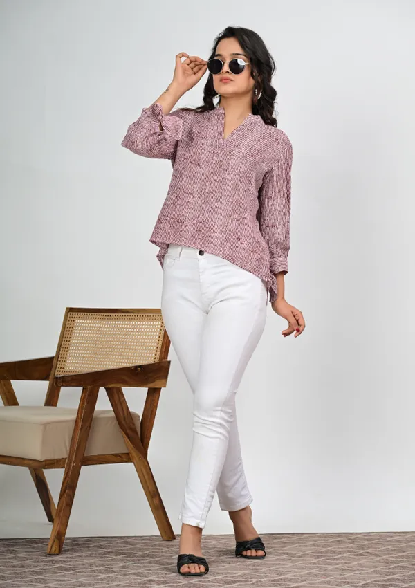 Maroon_Striped_Mandarin_Collar_Top_for_Women