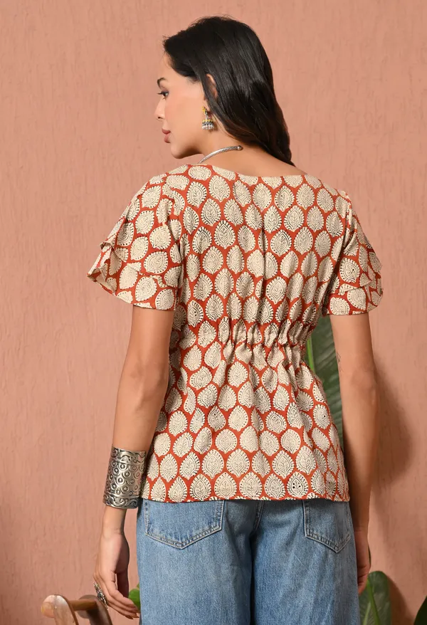 Rust_Cotton_Tie_Waist_Printed_Top_for_Women