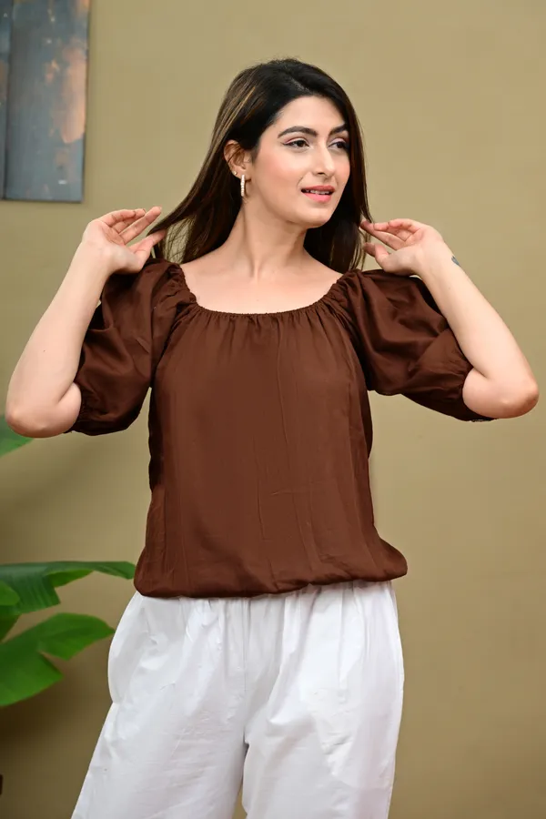 Brown_Puff_Sleeve_Square_Neck_Top_for_Women