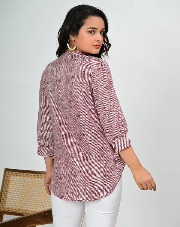 Maroon_Striped_Mandarin_Collar_Top_for_Women