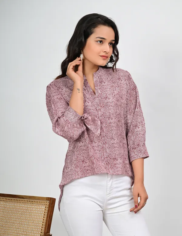 Maroon_Striped_Mandarin_Collar_Top_for_Women