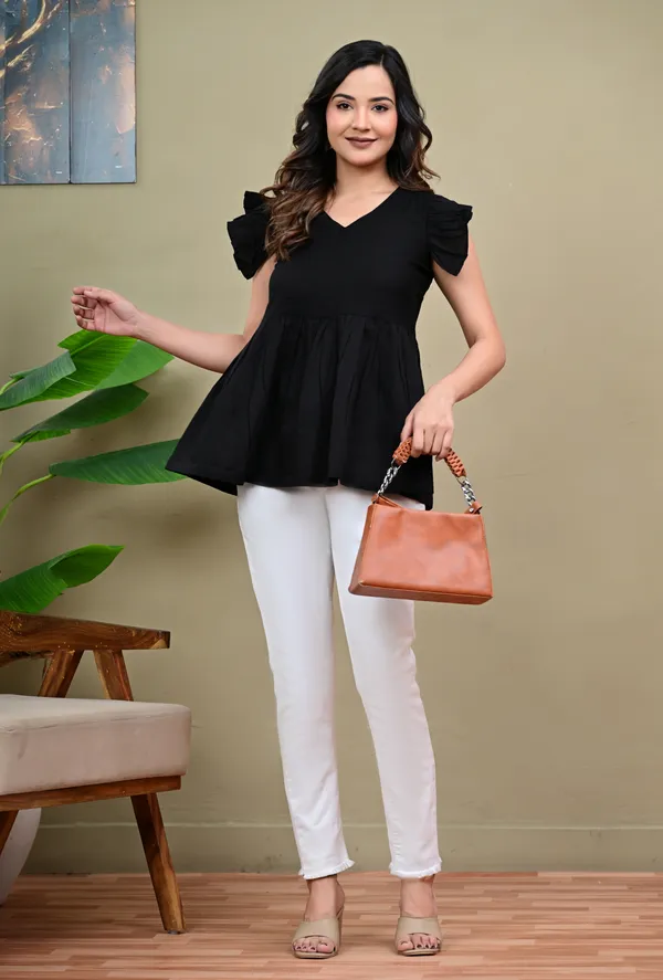 Black_V-Neck_Flared_Top_for_Women